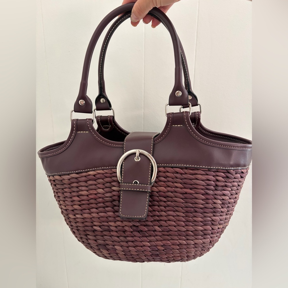 VINTAGE STRAW BUCKET BASKET BAG BASKET BAG